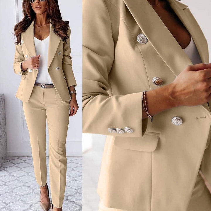 Lily | Women's Long Sleeve Double-Breasted Suit Set with Buttons