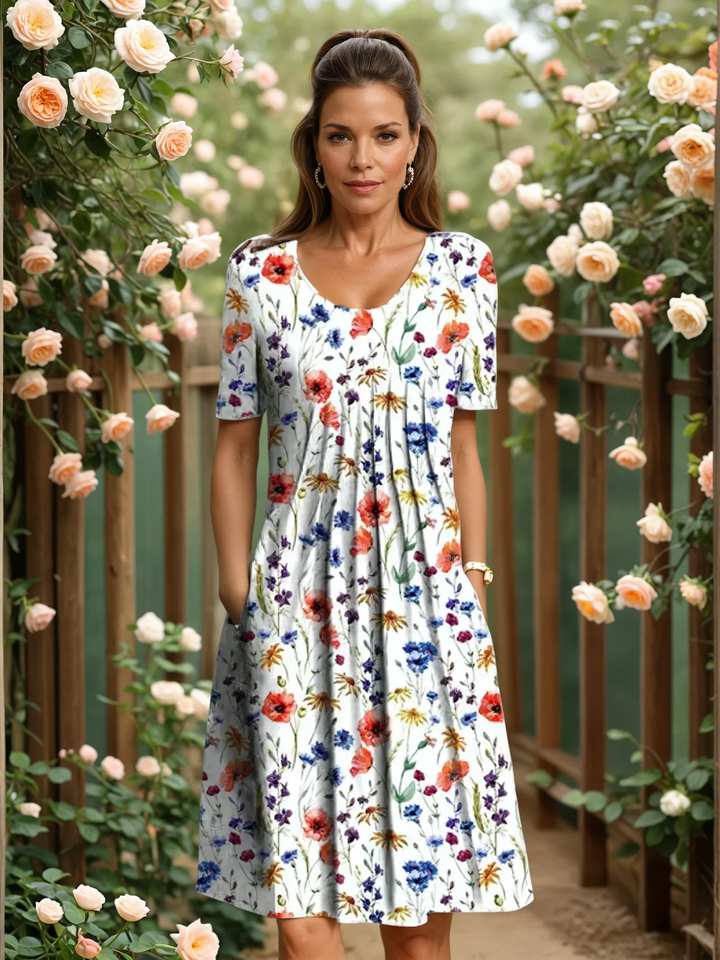 Fiona | Women's Round Neck Mini Elegant Everyday Dress with Pockets