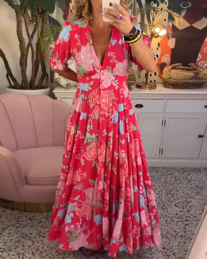 Catrisa™ | Floral Print V-neck Pocket Dress