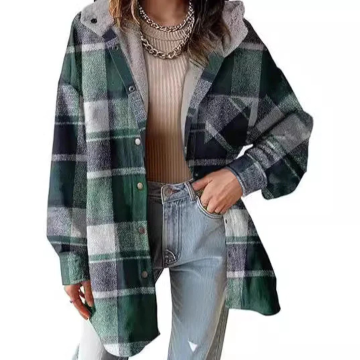 Tallulah™ - Relaxed Fit Hooded Jacket in Check Pattern