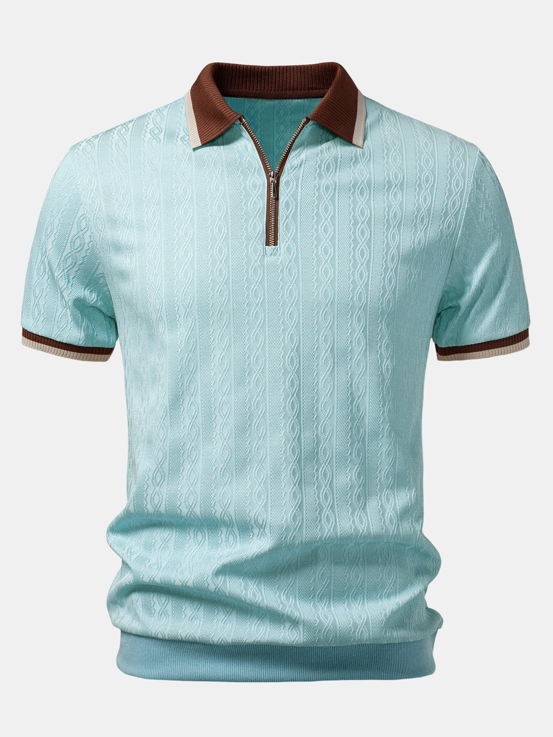 Men's Short Sleeve Zip Polo & Elastic-Waist Straight-Leg Pants Set