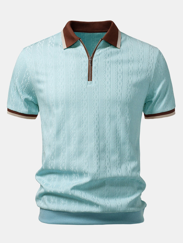 Men's Short Sleeve Zip Polo & Elastic-Waist Straight-Leg Pants Set