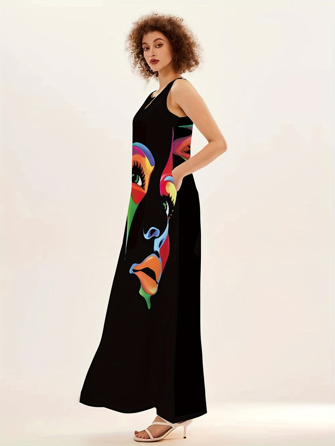 Honor | Women's Chic Mask Print Maxi Dress