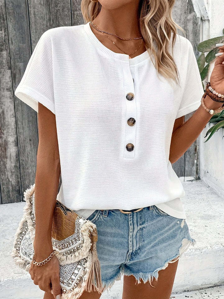 Freyja | Women's Chic Henley Neck T-Shirt with Buttons