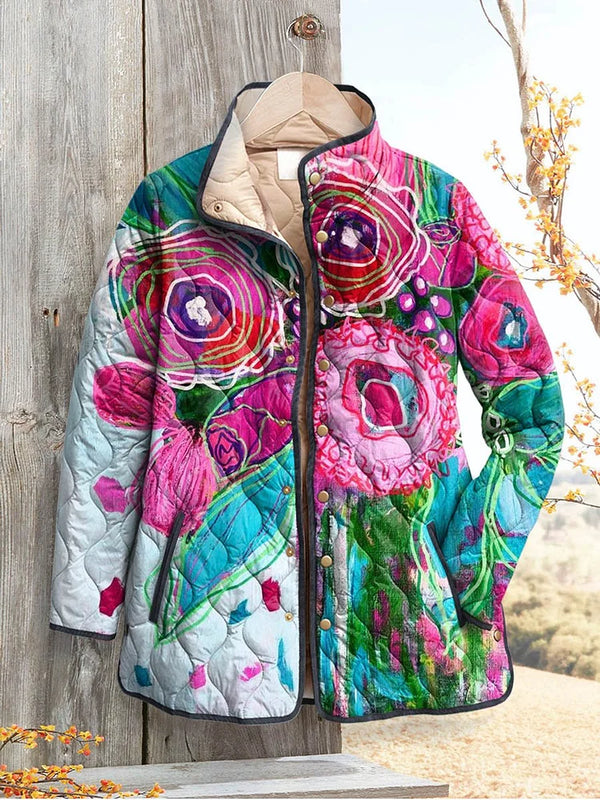 Women's Abstract Floral Art Quilted Jacket