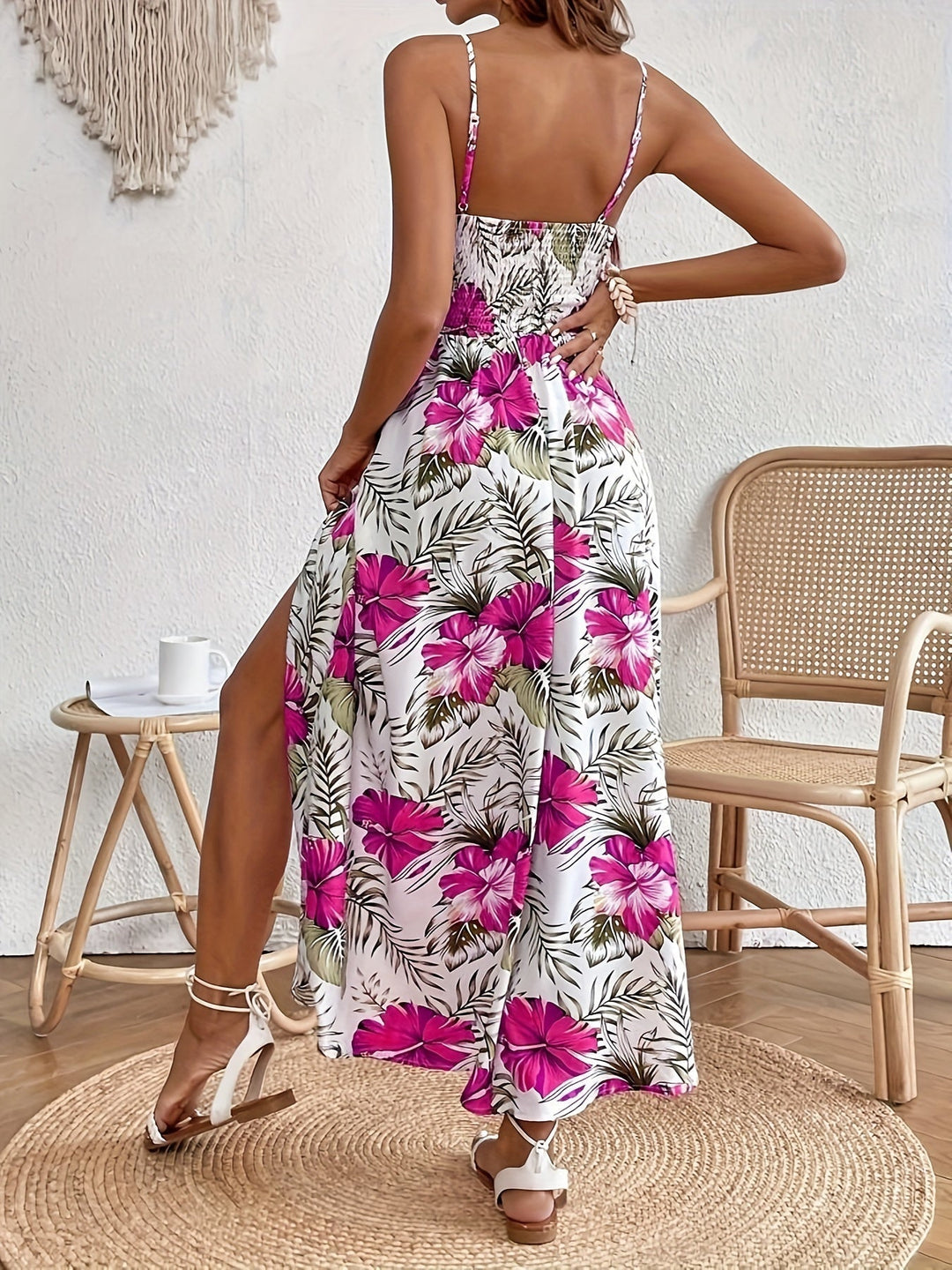 Maple | Women's Floral V-Neck Suspender Maxi Dres