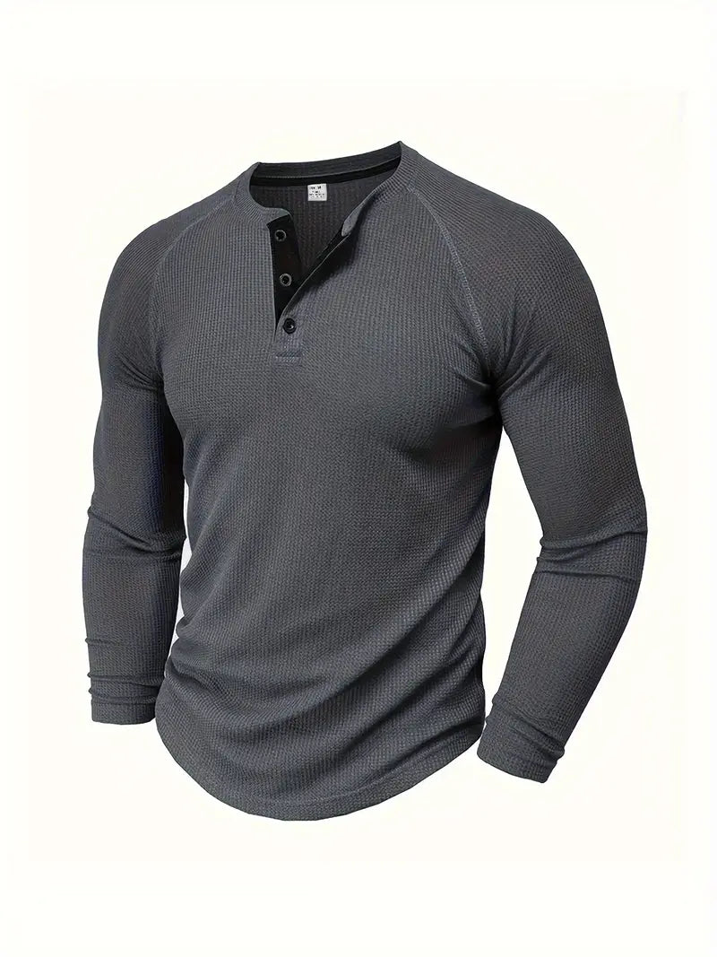 Chad | Men's Long Sleeve Crew Neck Henley Shirt with Buttons