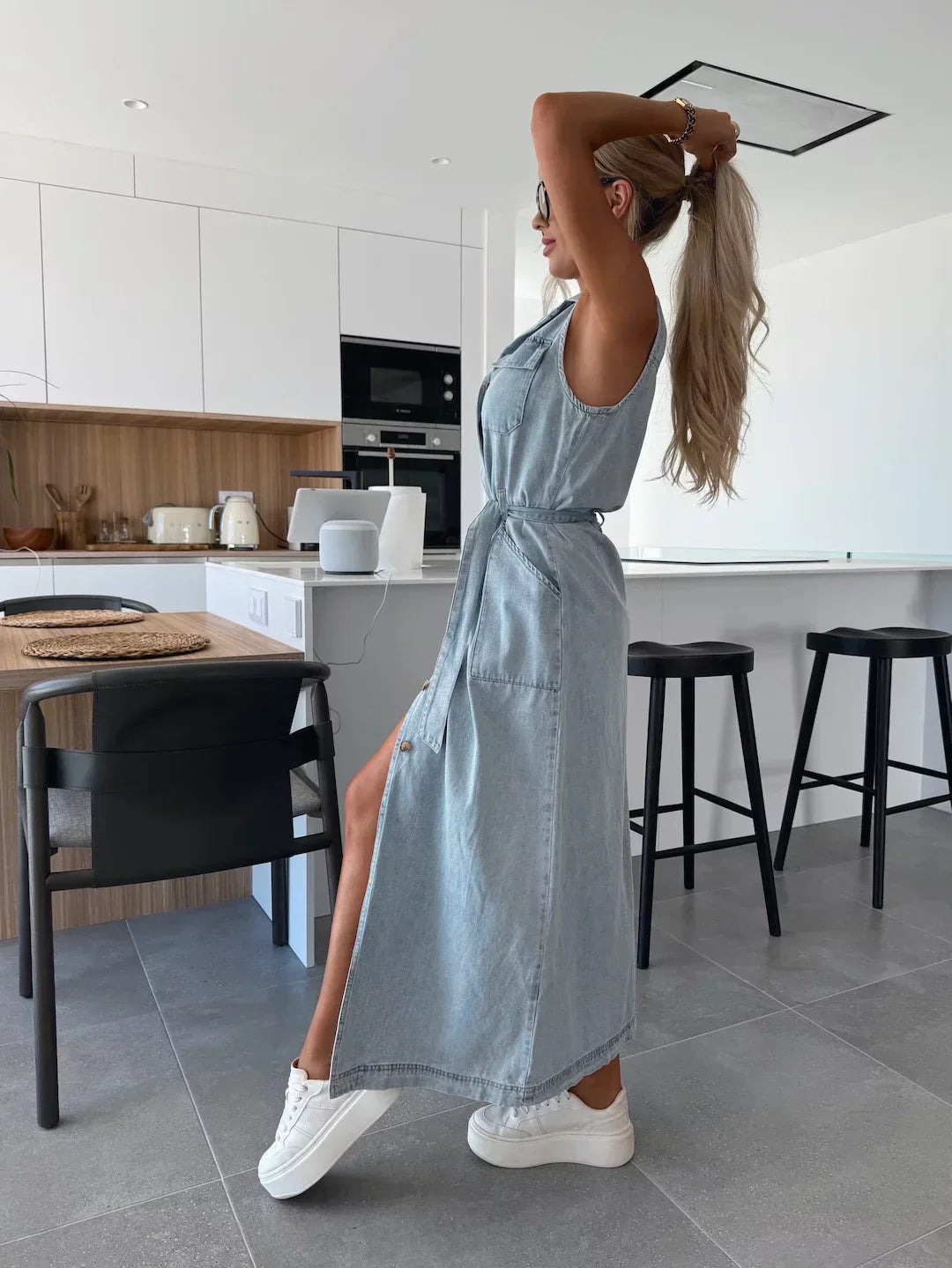 Diane | Women's Sleeveless Maxi Dress with Buttons