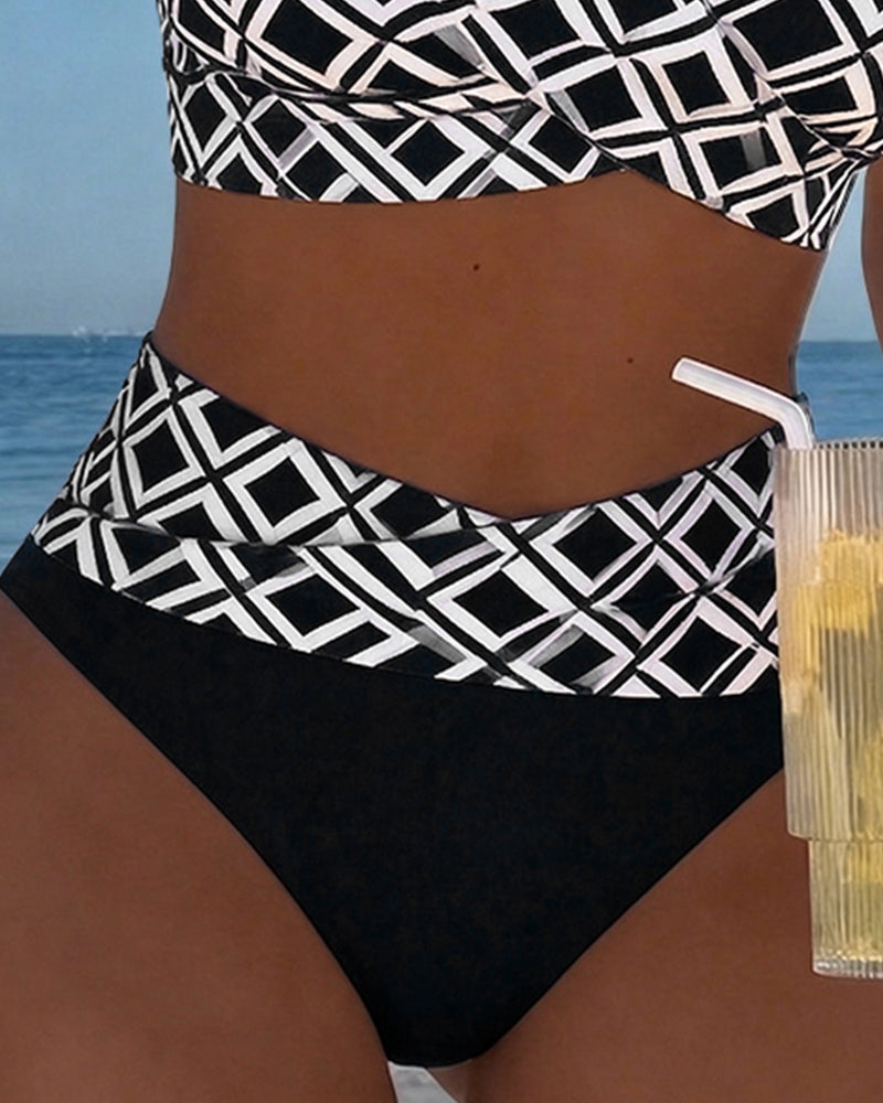 Martina | Women's Plaid Pattern Bikini with High-Waisted Briefs