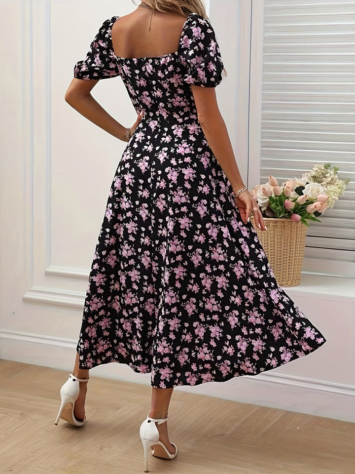 Mirella | Women's Puff Sleeve Mini Floral Dress with Side Slit
