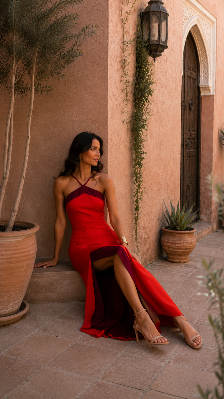 Women's Halter Neck Maxi Dress with Side Slit