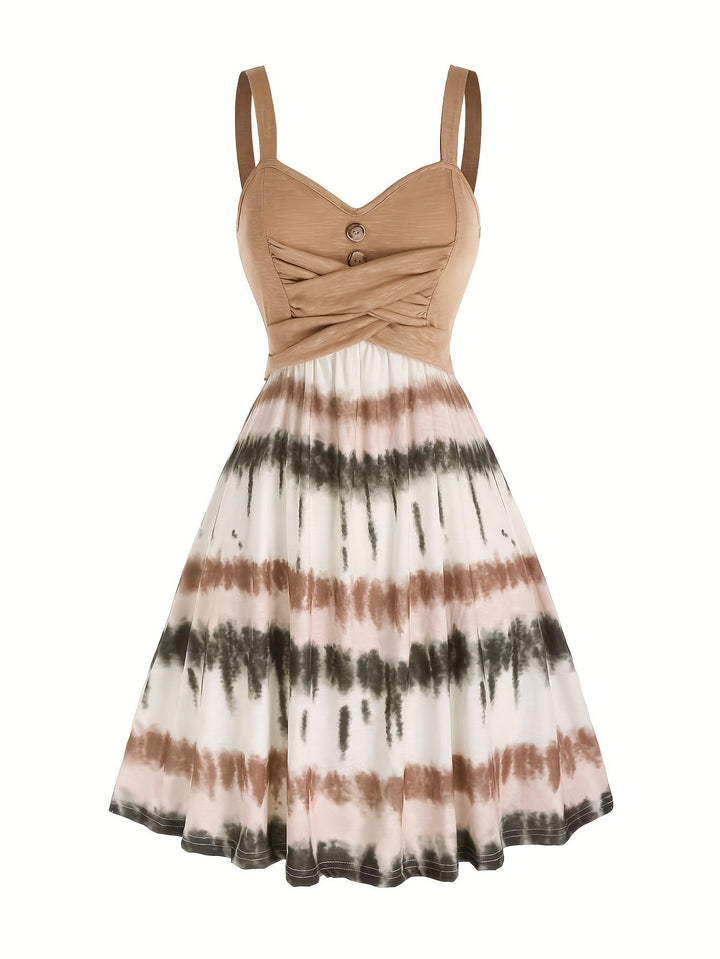 Gisele | Women's V-Neck Maxi Comfortable Tie-Dye Sleeveless Summer Dress with Buttons