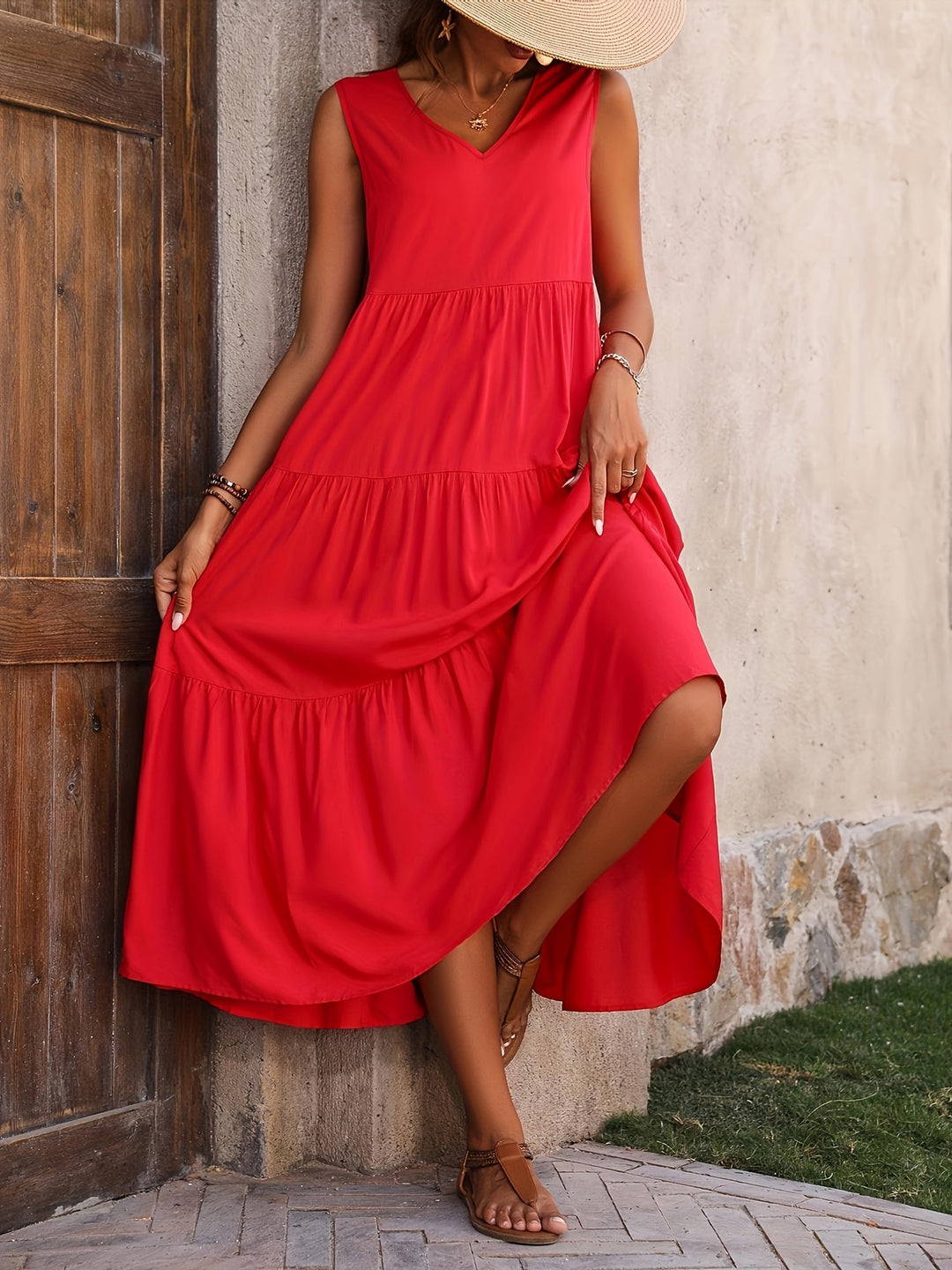 Odette™ - Comfy V-Neck Tiered Tank Dress