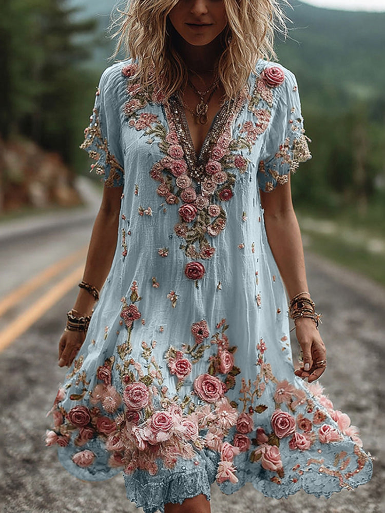 Ruby – Embroidered V-Neck Dress