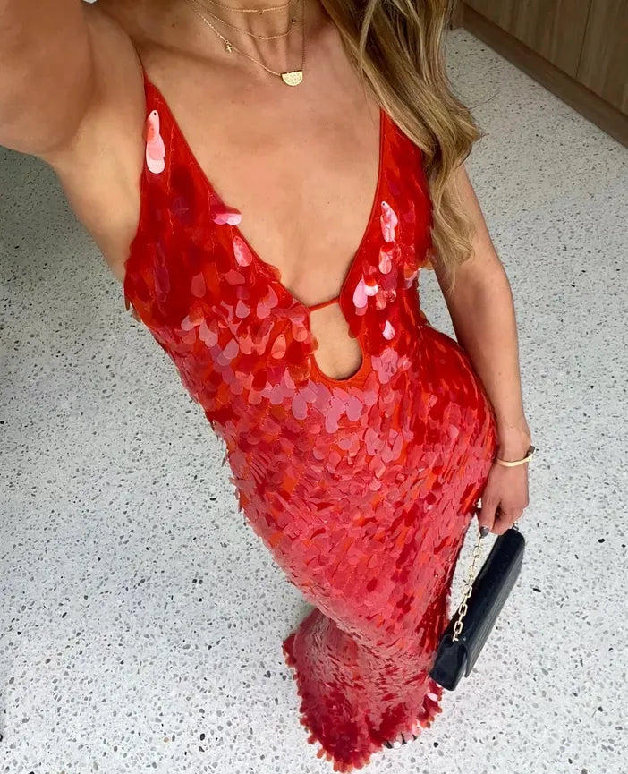 Kalea | Women's Glitter Sequins Backless Strap Dress