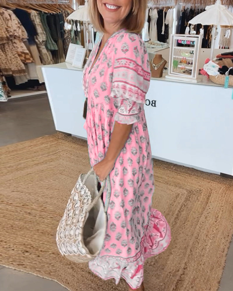 Modena™ | Casual Printed V-neck Half Sleeve Dress