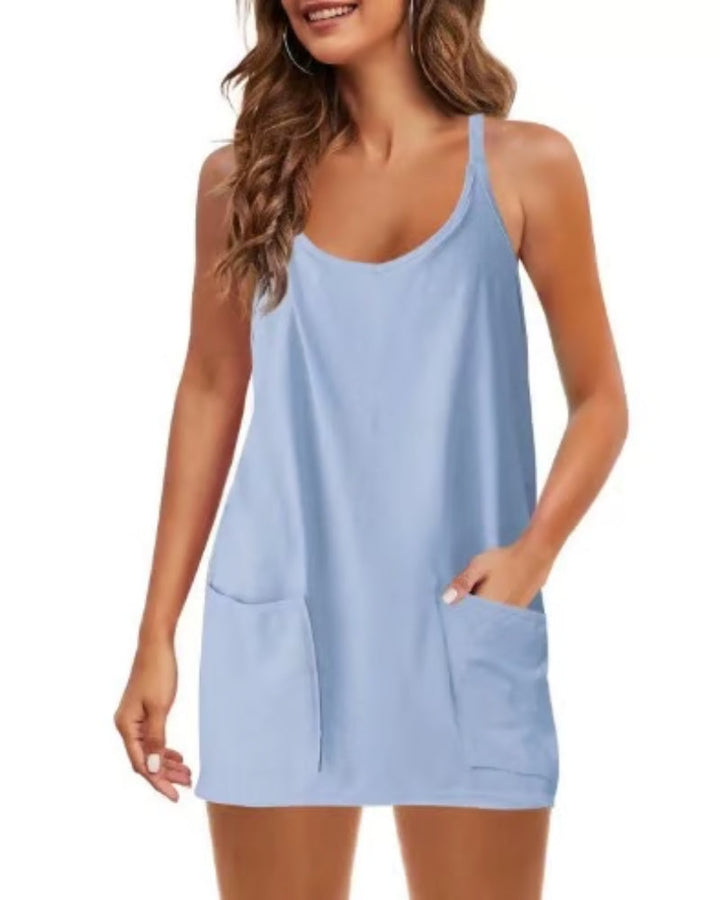 Gia | Women's V-Neck Mini Chic Sleeveless Romper Dress with Pockets