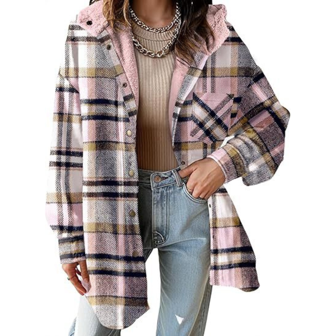Tallulah™ - Relaxed Fit Hooded Jacket in Check Pattern