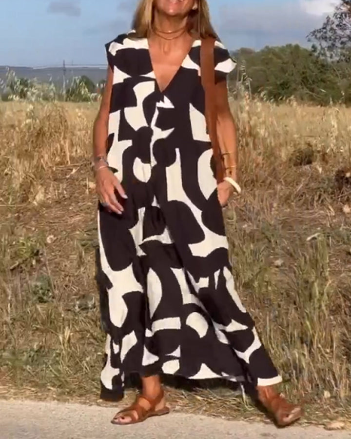 Elowen | Women's Relaxed Irregular Geometric Print Sleeveless Dress