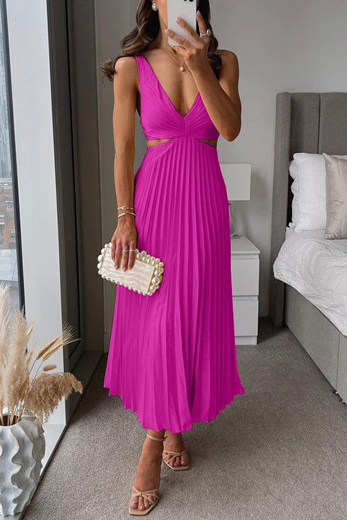 Sanne | Chic Satin Midi Dress with Elegant Pleats