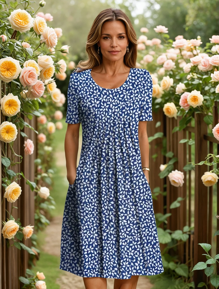 Fiona | Women's Round Neck Mini Elegant Everyday Dress with Pockets