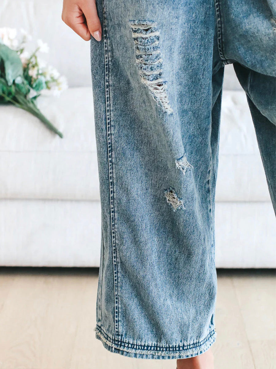 Thessa™ - Distressed Denim Overalls