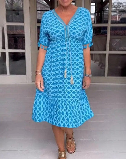 Aisha™ | Comfortable Loose Fit V-Neck Midi Dress