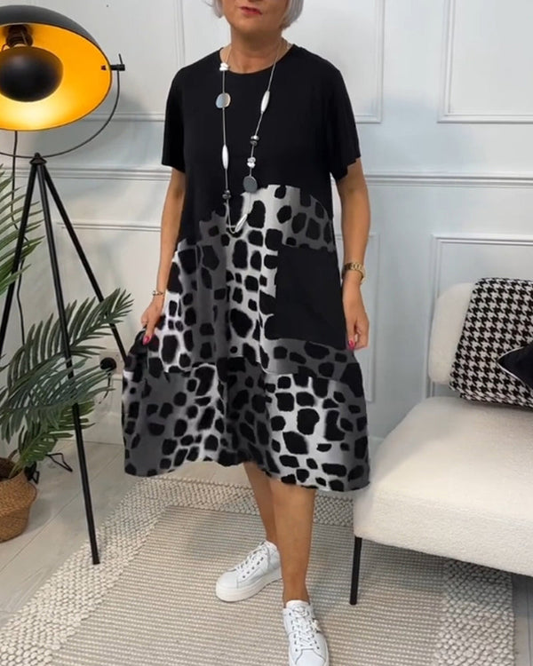 Allison - Stylish Short Sleeve Leopard Print Midi Dress