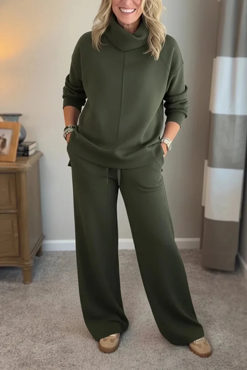 Aivra | Women's Turtleneck Long Sleeve Wide-Leg Two Piece Set with Pockets
