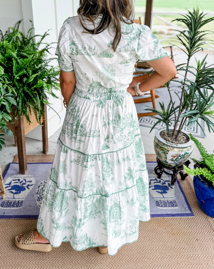 Eliza | Women's Short Sleeve V-Neck Classic Toile Maxi