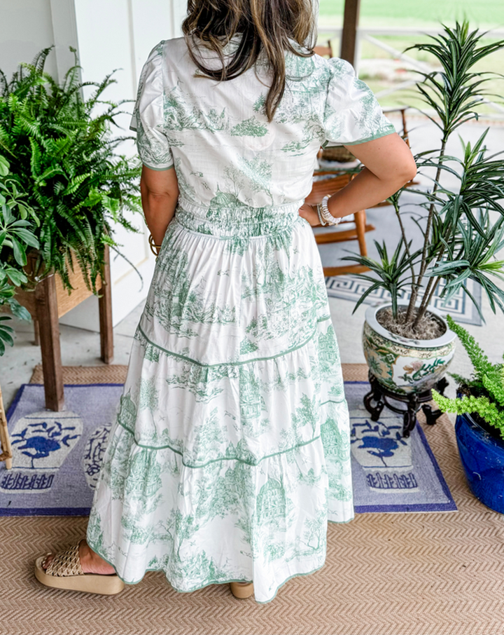 Eliza | Women's Short Sleeve V-Neck Classic Toile Maxi