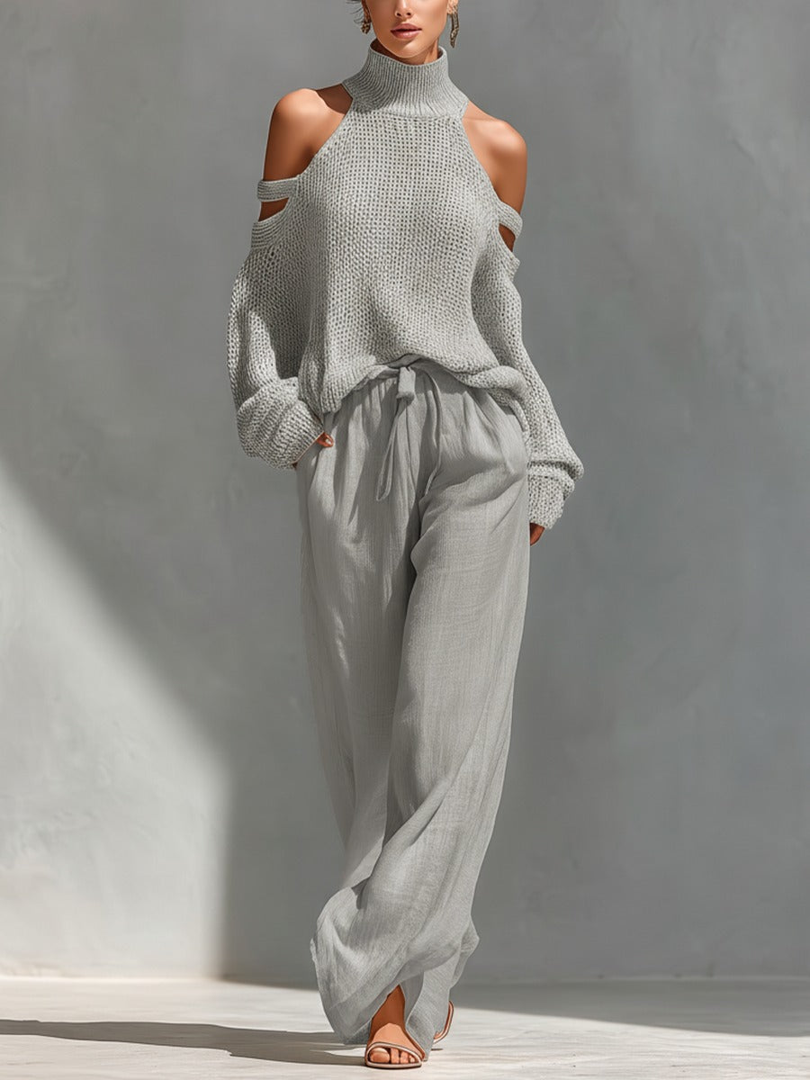 Alessia | Women's Cold Shoulder Two-Piece Set with Wide-Leg Pants