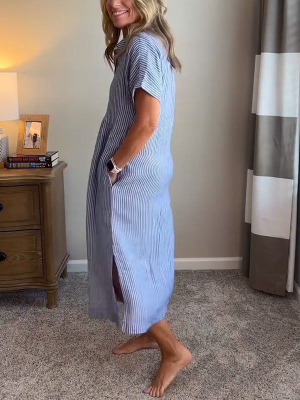 Gwen | Women's Striped Shirt Dress with Pockets