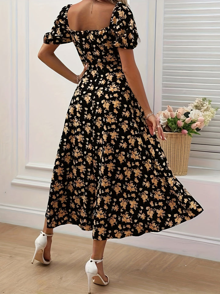 Mirella | Women's Puff Sleeve Mini Floral Dress with Side Slit