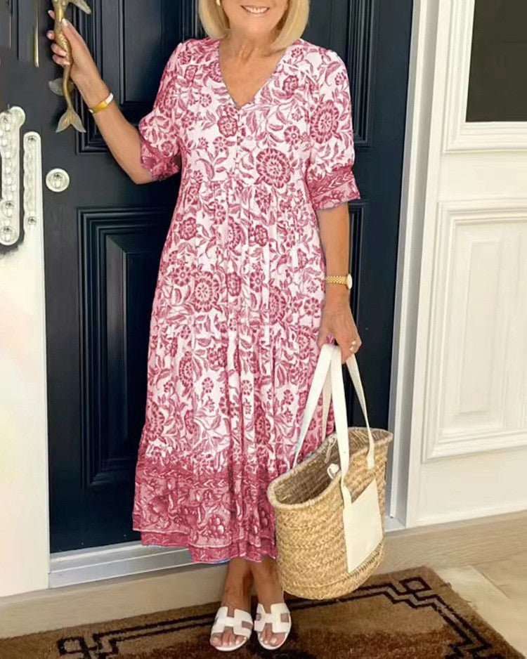 Keisha | Elegant Floral V-Neck Dress