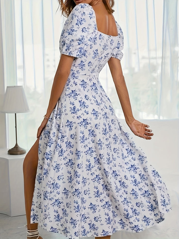 Mirella | Women's Puff Sleeve Mini Floral Dress with Side Slit