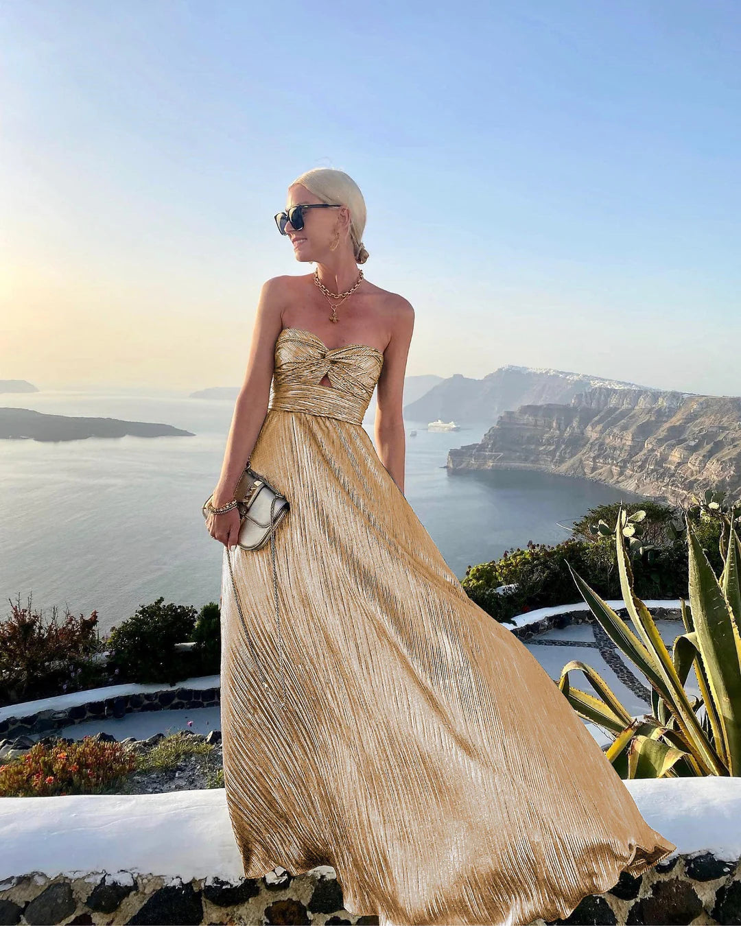 Ane | Women's Strapless Maxi Dress with Cut-Out