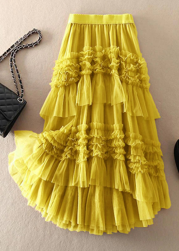 Beautiful Khaki Asymmetrical Design Tulle Tiered Fall Skirt