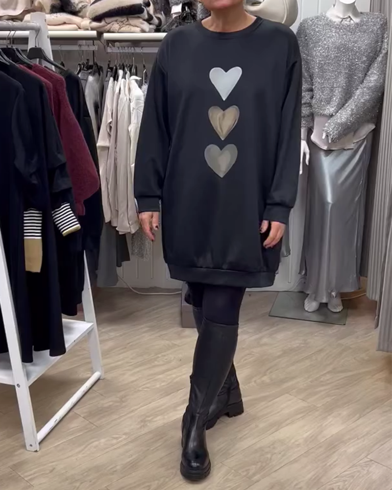 Francine™ - Women's Long Sleeve Heart Print Sweatshirt