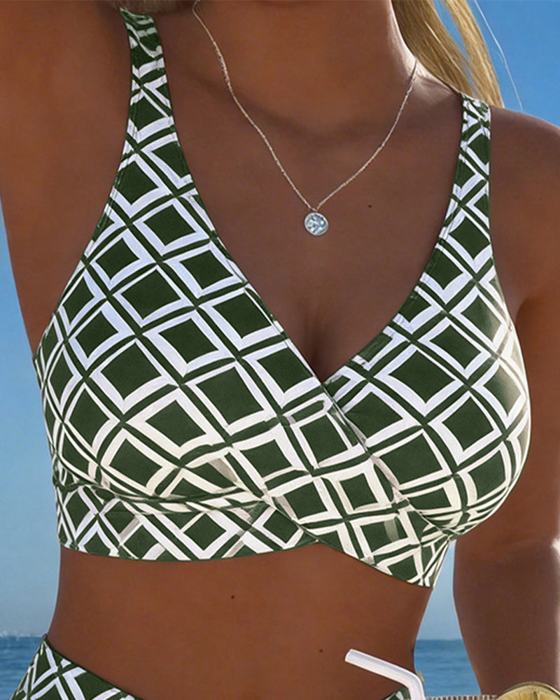 Martina | Women's Plaid Pattern Bikini with High-Waisted Briefs