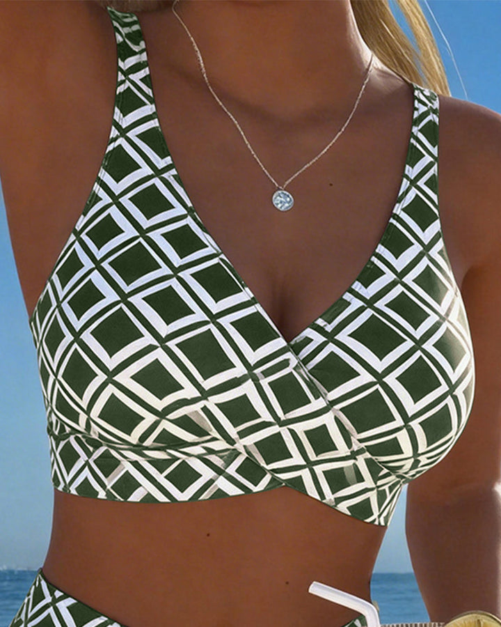 Martina | Women's Plaid Pattern Bikini with High-Waisted Briefs
