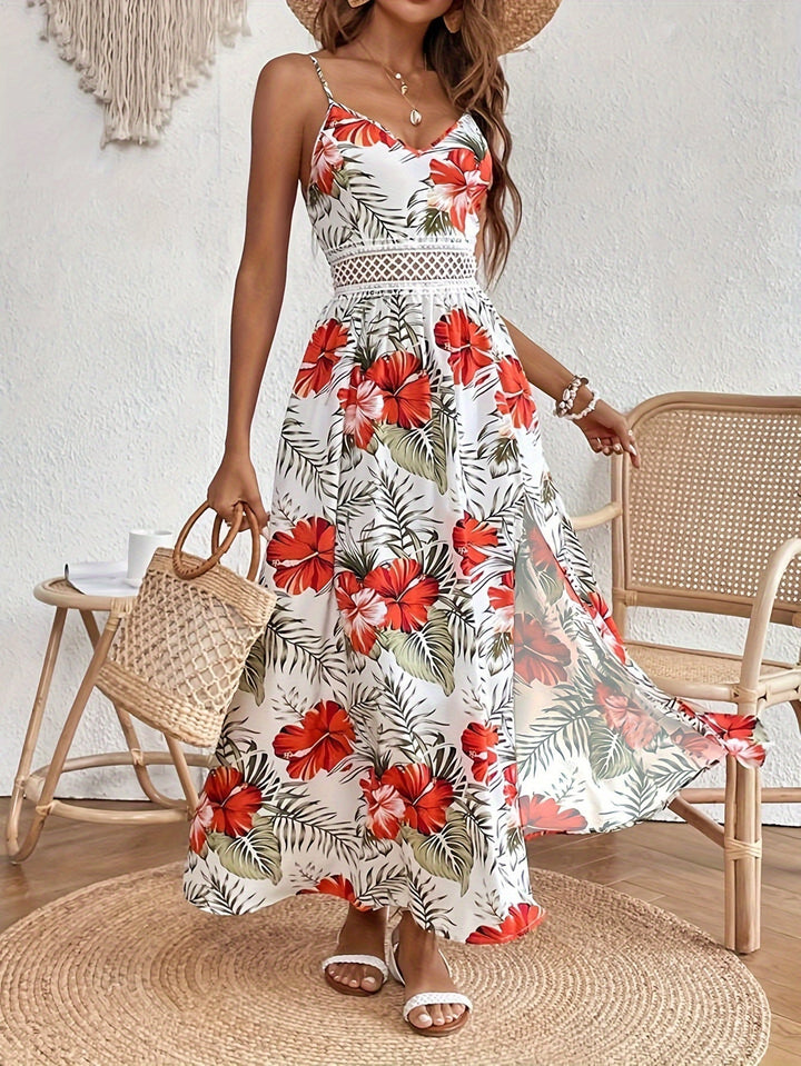 Maple | Women's Floral V-Neck Suspender Maxi Dres