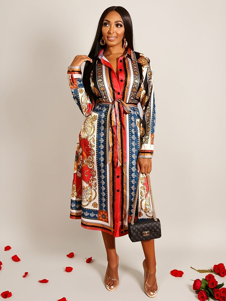 Marigold | Women's Mid-Calf Long Sleeve Shirt Dress