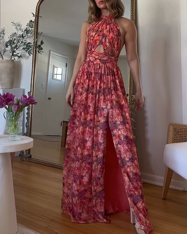 Isa Luna | Women's Loose Backless Maxi Dress with Floral Print