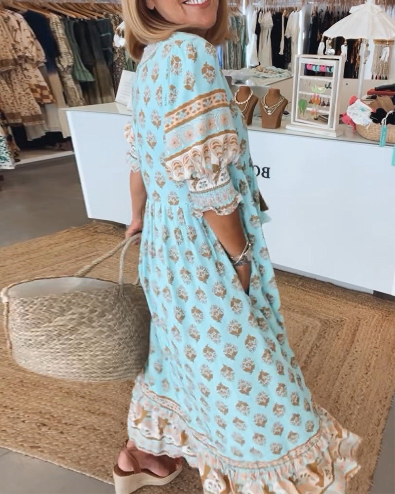 Modena™ | Casual Printed V-neck Half Sleeve Dress