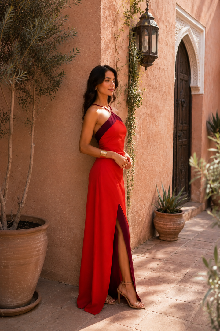 Women's Halter Neck Maxi Dress with Side Slit
