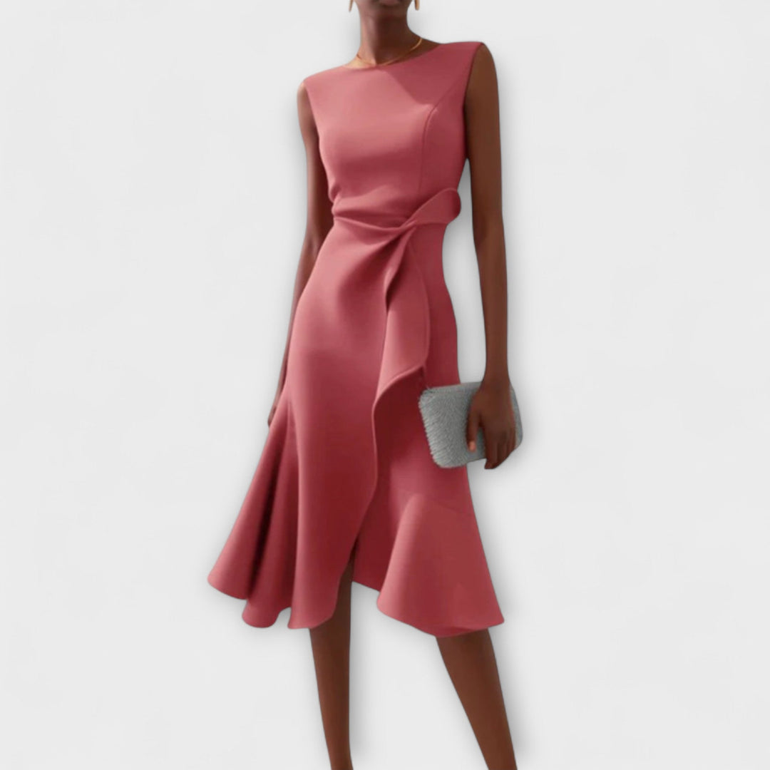 Juliette | Women's Sleeveless Elegant Draped Asymmetrical Midi Dress