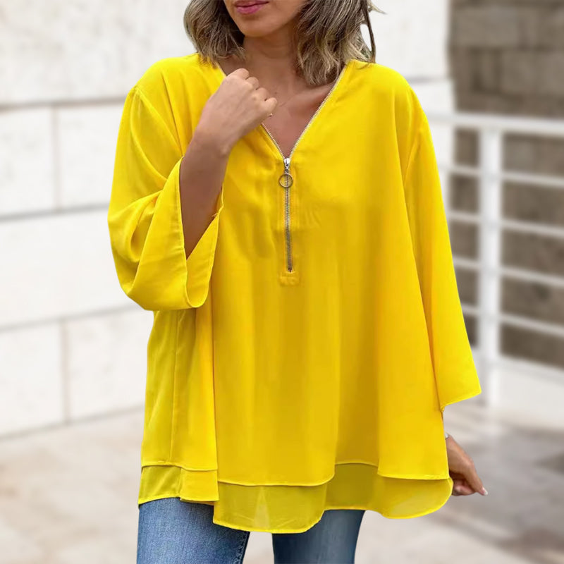 Heidi™ | V-Neck Flowy Zipped Top