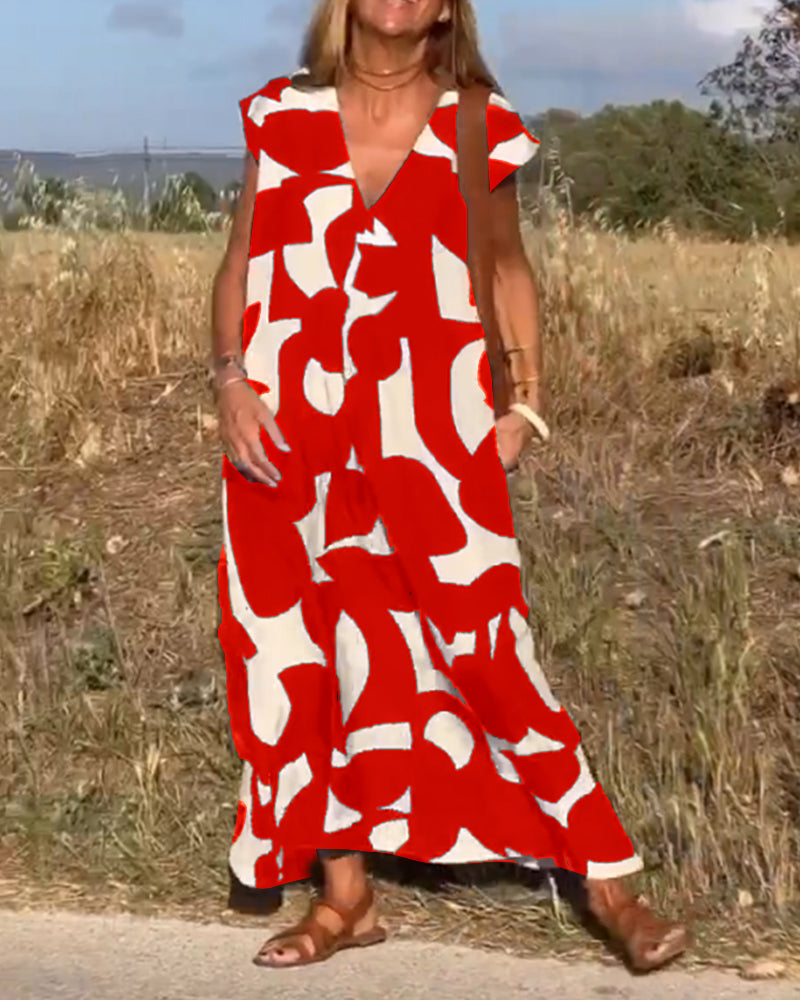Elowen | Women's Relaxed Irregular Geometric Print Sleeveless Dress