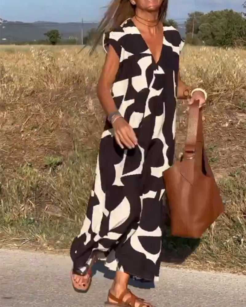 Elowen | Women's Relaxed Irregular Geometric Print Sleeveless Dress